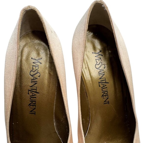 80's YSL Yves Saint Laurent Champagne dust satin round toe pumps Women's sz 8.5 - Picture 8 of 16